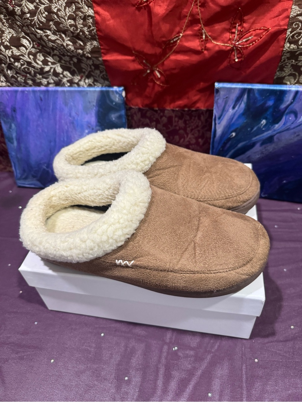 Women S/M Cozy Brown Faux-Shearling Slippers